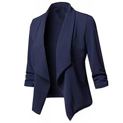 Homemarke Damen Blazer Elegant Frühlings Anzüge Elegant Langarm Blazer Sakko Einfarbig Slim Fit Revers Geschäft Büro Jacke Kurz Mantel, Marine, S von Homemarke