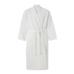 Homescsapes Unisex Waffelstruktur Kimono Morgenmantel L weiss, Saunamantel für Sie und Ihn, leichter Bademantel für Damen und Herren von Homescapes