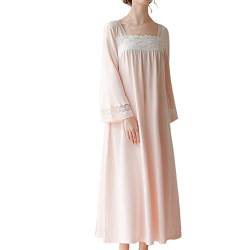 Homgro Damen Baumwolle Viktorianisches Nachthemd Weiche Spitze Sheer Glockenärmel Midi Schlafshirt V-Ausschnitt Langes Pyjama-Kleid, F-pink, X-Large von Homgro