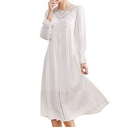 Homgro Damen Nachthemd aus Baumwollmischung, viktorianisches Vintage-Schlafkleid, lange Ärmel, V-Ausschnitt, volle Länge, Weiß 01, Medium von Homgro