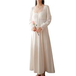 Homgro Damen-Schlafshirt aus Baumwolle, niedlich, Spitze, viktorianisches Nachthemd, weiche Glockenärmel, langes Pyjama-Kleid, D-Weiß 1, 42 von Homgro