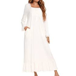 Homgro Damen Viktorianisches Nachthemd Langarm Nachthemd Vintage Herbst Nacht Shirt, A-weiß, Large von Homgro