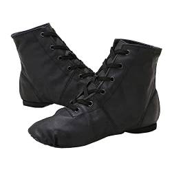 Damen Jazzschuh Ballettschuhe Gymnastikschuhe, Mädchen Moderne Leder Jazz Dance Schuhe, Tanzstiefel Ballettschläppchen Ballerinas Tanzschuhe Gymnastikschläppchen Schwarz 38 von Homieco