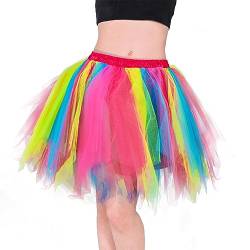 Homipooty Bunter Tüllrock Damen Erwachsene Tütü Damen Regenbogen Tüllrock Petticoat Unterrock Kurz Halloween Kostüm Weihnachten Cosplay Karneval 80er Jahre Outfit von Homipooty