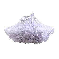 Homipooty Damen Elastische Taille Tüll Petticoat Tutu Party Mehrschichtiger Puffy Cosplay Rock Unterrock, Länge 40 cm, Taille 56-100 cm Weiß von Homipooty