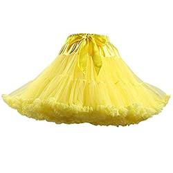 Homipooty Damen Elastische Taille Tüll Petticoat Tutu Party Multi-Layer Puffy Cosplay Rock Unterrock, Länge 40cm, Taille 56-100cm, gelb, 56-100cm von Homipooty