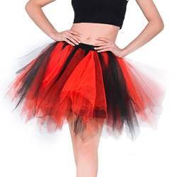 Homipooty Tüllrock Damen Schwarz Rot Tüllrock Tütü for Damen Petticoat Unterrock Kurz Ballett Tütü Rock Rockabilly Karneval Cosplay Halloween Kostüm von Homipooty