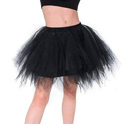 Homipooty Tüllrock Damen Tütü Erwachsene Ballettrock Tüllrock Schwarzer Petticoat 80er Jahre Tanzparty Halloween Kostüm von Homipooty