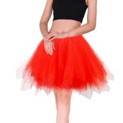 Homipooty Tütü Erwachsene Ballett Rock Tanzen Tüllrock Damen Rot Rock Kurzer Petticoat 50er Jahre Outfit Halloween Cosplay von Homipooty