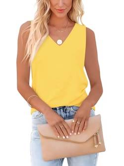 Homlan Damen Tank Top Sommer Ärmellose V-Ausschnitt Blusentop Loose Fit Shirts Basic Cami Elegant Blusen Casual Oberteile (Large, Gelb) von Homlan