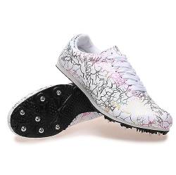 Homnova Track Schuhe Sportliche Laufschuhe Sneakers Sprint Leichtathletik-Laufschuhe mit Spikes für Männer, Frauen, Jungen und Mädchen, Unisex,Weiß,38EU von Homnova