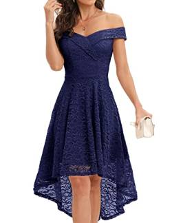 Homrain Damen 50er Jahre Kleider Festliches Spitzenkleid Abendkleider Vintage Retro Ballkleid Swing A-Linie Cocktailkleid Floralspitzen Abendkleid Navy XL von Homrain