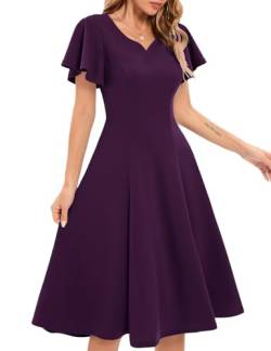 Homrain Damen 50s Retro Cocktailkleid Rockabilly Retro Schwingen Kleid Sommer Kurzarm Kleid Faltenrock A-Line Ballkleid Große Größe Elegant Ballkleid Grape 3XL von Homrain