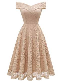 Homrain Damen Abendkleider Elegant Hochzeit Spitzenkleid Schulterfrei Rockabilly A-Linie Kleid Cocktail High Low Brautjungfernkleider -1Champagne 2XL von Homrain