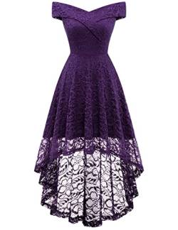 Homrain Damen Brautjungfernkleider Schulterfrei Spitzenkleid Rockabilly Cocktailkleid Schwingen Swing Rockability A-Linie High Low Ballkleid Grape 3XL von Homrain