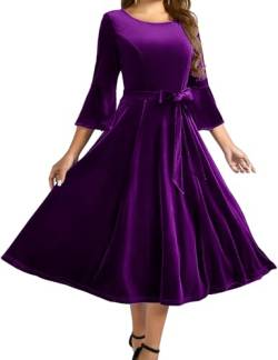 Homrain Damen Elegante Kleider 3/4 Glockenärmel Brautkleider Abendkleider Elegant für Hochzeit Grape XL von Homrain