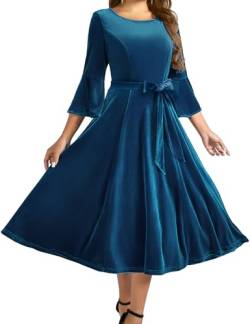 Homrain Damen Elegante Kleider 3/4 Glockenärmel Brautkleider Abendkleider Elegant für Hochzeit Greyblue 2XL von Homrain