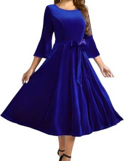 Homrain Damen Elegante Kleider Midi Kleider Langarm Festliche Kleider für Hochzeit Abendkleider Midi Ballkleid Royalblue M von Homrain