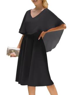 Homrain Damen Festliche Kleider Abendkleid übergröße Chiffon Cape Elegant Cocktailkleid Hochzeit V-Ausschnitt Knielang A-Linie Große Größe Kleid Black L von Homrain