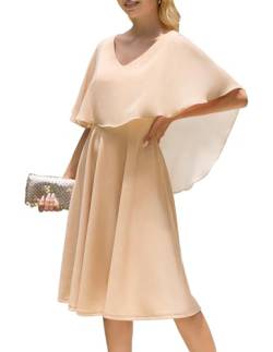 Homrain Damen Festliche Kleider Abendkleid übergröße Chiffon Cape Elegant Cocktailkleid Hochzeit V-Ausschnitt Knielang A-Linie Große Größe Kleid Champagne S von Homrain