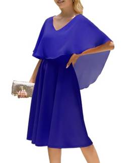 Homrain Damen Festliche Kleider Abendkleid übergröße Chiffon Cape Elegant Cocktailkleid Hochzeit V-Ausschnitt Knielang A-Linie Große Größe Kleid Royalblue M von Homrain