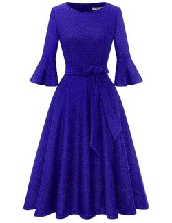 Homrain Damen Glitzerkleider für Hochzeitsgäste Glockenärmel Paillettenkleider für Frauen Cocktail Party Abend Glitzerkleid Glitter-Royalblue 2XL von Homrain