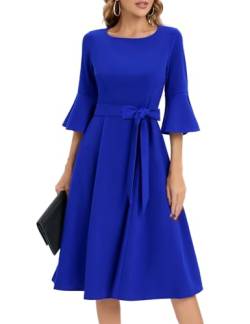 Homrain Damen Kleider Elegant 3/4 Arm Midi Rockabilly Kleider Glockenarm Abendkleid Lang Festliche Kleider Royalblue 3XL von Homrain