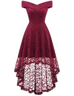 Homrain Damen Kleider Elegant Spitzenkleid Cocktailkleid Knielang Rockabilly Kleid Festlich Brautjungfernkleider Swing A-Line Retro Abendkleid Dark Red M von Homrain