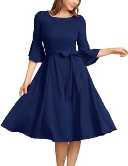 Homrain Festliche Kleider Damen 3/4 arm Rockabilly Kleider Midilang Abendkleid Lang Elegante Kleider Navy 3XL von Homrain