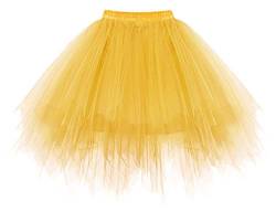 Homrain Tüllrock Karneval Kostüm 50er Rockabilly Petticoat Tutu Unterrock Kurz Ballet Firt Tulle Tanzkleid Ballkleid Abendkleid Gelegenheit Zubehör Cosplay Underskirt Dark-Yellow L von Homrain