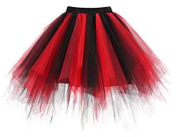 Homrain Tüllrock Karneval Kostüm 50er Rockabilly Petticoat Tutu Unterrock Kurz Ballet Firt Tulle Tanzkleid Ballkleid Abendkleid Gelegenheit Zubehör Fasching Black-Red S von Homrain