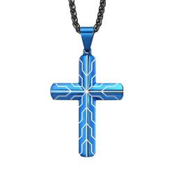 Homxi Blau Halskette mit Anhänger Männer,Anhänger Kette Edelstahl Herren Kreuz Kettenanhänger Blau von Homxi