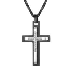 Homxi Damen Herren Kette Anhänger Weiß,Halskette Anhänger Mann Edelstahl Kreuz mit Zirkonia Halskette mit Anhänger Weiß von Homxi