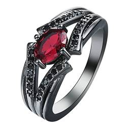 Homxi Damenring Schwarz,4 Zinken mit Oval Zirkonia Schwarz Rot Ringe Frauen Kupfer Damenring Verlobungsring Gr.52 (16.6) von Homxi