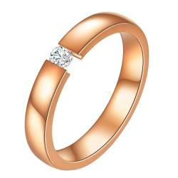 Homxi Edelstahl Eheringe Damen Personalisiert,3MM Solitär Poliert Rund mit Zirkonia Damen Ringe Rosegold Damenring Gr. 49 (15.6) von Homxi