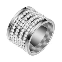 Homxi Edelstahl Eheringe Damen mit Gravur,20MM Rund mit Zirkonia Damen Ringe Silber Damen Ringe Größe 65 (20.7) von Homxi