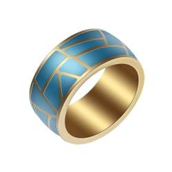 Homxi Edelstahl Eheringe Herren Personalisiert,9.6MM Rund Geometrisch Muster Damen Gold Blau Ring Ring Herren Große 62 (19.7) von Homxi