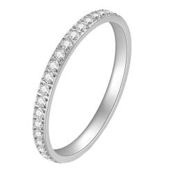 Homxi Ehering Damen Edelstahl,2MM Rund mit Zirkonia Weiß Silber Ringe Damen Ring für Damen Größe 52 (16.6) von Homxi