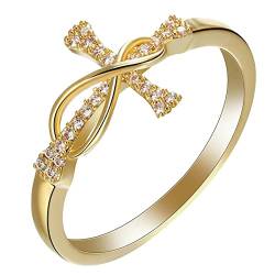 Homxi Eheringe Damen Gold,Kreuz mit Infinity Zirkonia Gold Kupfer Ring Damen Hochzeit-Ring Gr.54 (17.2) von Homxi