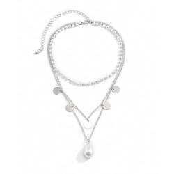 Homxi Frauen Kettenanhänger Silber,Mädchen Versilbert Halskette Anhänger 3-Lagige Kette mit Perle Anhänger Halsketten Silber von Homxi