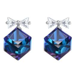 Homxi Frauenohrringe Hängend,Ohrringe 925 Silber Damen Ohrringe Bowknot mit Geometrisch Zirkonia Ohrringe Blau Silber von Homxi