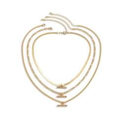 Homxi Gold Halskette für Anhänger Frauen,Halskette Legierung mit Anhänger Mädchen 3-Lagige Kette mit Stäben Anhänger Kette Gold von Homxi