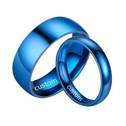 Homxi Gravur Trauringe,Edelstahl Ringe Paar 4/8MM Blau Ring mit Rund Poliert Hochzeit Paar Ringe Damen 57 (18.1) + Herren 60 (19.1) von Homxi