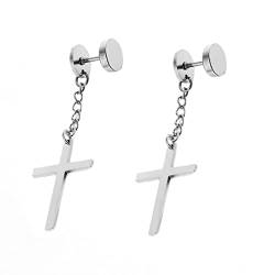 Homxi Hängende Ohrringe Damen Herren,Ohrstecker Silber Edelstahl Damen Kette mit Kreuz Ohrringe Hängend Silber von Homxi