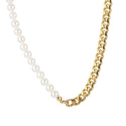 Homxi Halskette Kette Gold Damen,Edelstahl Halskette Frauen Kette mit Perle Kette Gold von Homxi