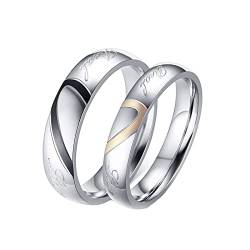 Homxi Hochzeitsringe Paar Gravur,Eheringe Set Edelstahl Silber 4/5MM mit Rund Herz Puzzle Verlobungsringe für Paare Damen 57 (18.1) + Herren 72 (22.9) von Homxi