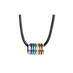 Homxi Männer Halskette Silber Anhänger,Edelstahl Halskette Männer mit Anhänger Zylinder mit Regenbogen Kettenanhänger Silber von Homxi