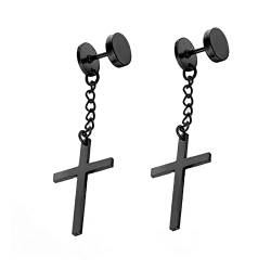 Homxi Ohrringe Damen Herren Hängend,Edelstahl Ohrstecker Schwarz Kette mit Kreuz Ohrringe Hängend Schwarz von Homxi