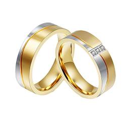 Homxi Paar Ringe mit Gravur,Eheringe aus Edelstahl Silber Gold Ring 6MM mit Rund Ring für Paar Damen 52 (16.6) + Herren 60 (19.1) von Homxi