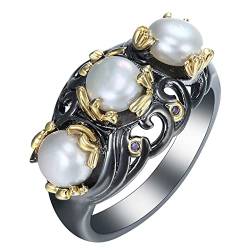 Homxi Ringe für Damen Schwarz,Blume mit Perlen Zirkonia Schwarz Ring Damen Kupfer Verlobungsringe Eheringe Gr.57 (18.1) von Homxi